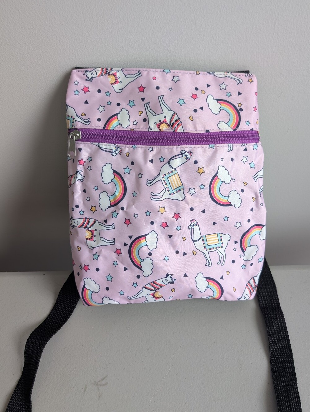 Purple rainbow llama mini-backpack